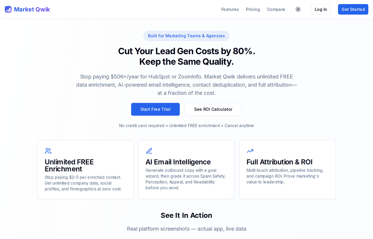 MarketQwik lead generation and CRM platform landing page